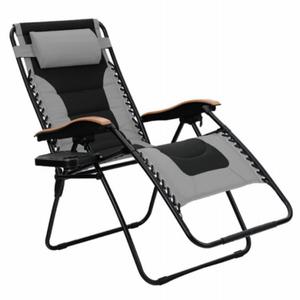 Phi Villa Oversized Zero Gravity Padded Chair, Cup Holder, Wood Armrest