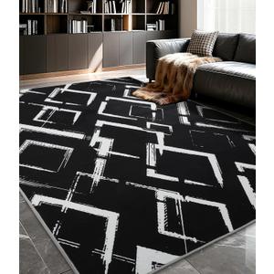 YIHOUSE Black Modern Geometric Area Rug 6x9, Black and White Rug with Abstract Diamond Patterns,Non-Shedding Washable Rugs for Bedroom, Home Office and Living Room