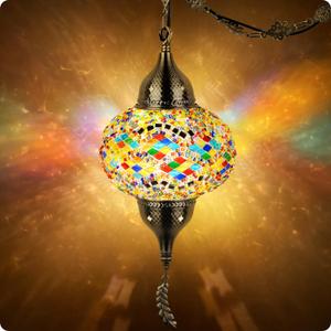 Yarra-Decor Turkish Moroccan Pendant Hanging Light with 15-Foot Cord - Exquisite Tiffany Style Mosaic Ceiling Lamp for Bedroom, Living Room(Multicolor1)