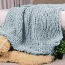 Carriediosa Chunky Knit Throw Blanket 60" X 80" Twin, 100% Hand Made Large Chenille Loop Yarn Soft Fluffy Throws for Couch Sofa Bed, Big Crochet Cozy Heavy Thick Cable Woven Blanket, Light Blue
