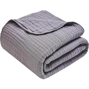 VANJOROY 9-Layer Muslin Throw Blanket Queen 90" x 90" Grey, 100% Cotton Organic Breathable Lightweight Large Throw for Couch Bed Quilt and Bedspread - All Season Muslin Soft Gauze Blanket, Dark Grey
