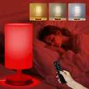 Red Light Lamp for Bedroom, Nightstand Lamp with 670nm Red & 3000-6500K White Light, Remote Control, Timer, Night Light, Dimmable LED Bedside Table Lamp with Memory Function, Wood Base & Fabric Shade
