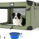 36 Collapsible Dog Crate, Soft Foldable Pet Kennel with 3-Door Mesh Windows, Soft Warm Blanket and Foldable Bowl, Indoor & Outdoor Portable Travel Crate, Green