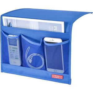 Bedside Storage Organizer - Table Cabinet Organizer Caddy for Remotes, Phone, Glasses (Classic 4 Pockets - Blue)