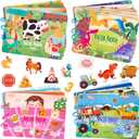 4 Pack DIY Montessori Busy Book for Toddlers, Montessori Quiet Book for Kids, Vehicle Life Skill Farm Dinosaur Preschool Learning Activities Learning & Education Toys