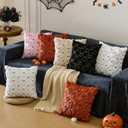 Halloween Decorations Pillow Covers 18x18 inch Set of 2 Rust Ghost Throw Pillow Cases Soft Plush Faux Fur Wool Decorative Cushion Case for Sofa Couch Bed Chair Living Room Home Decor