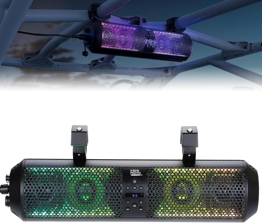 KEMIMOTO UTV Sound Bar 18 Inch SXS Speaker RGB Wireless Control Bluetooth Compatible with 2X Tweeter and 2X Subwoofer Compatible with Polaris Can am Talon CForce, for 1.56"- 2.25" Roll Cage