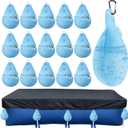 16 Pack Pool Cover Weights with Hooks, Above Ground Pool Cover Weights, Leakproof Swimming Pool Cover Hanging Bag Heavy Duty PVC Pool Water Bags, Antifreezing Winter Pool Cover Weights (Light Blue)