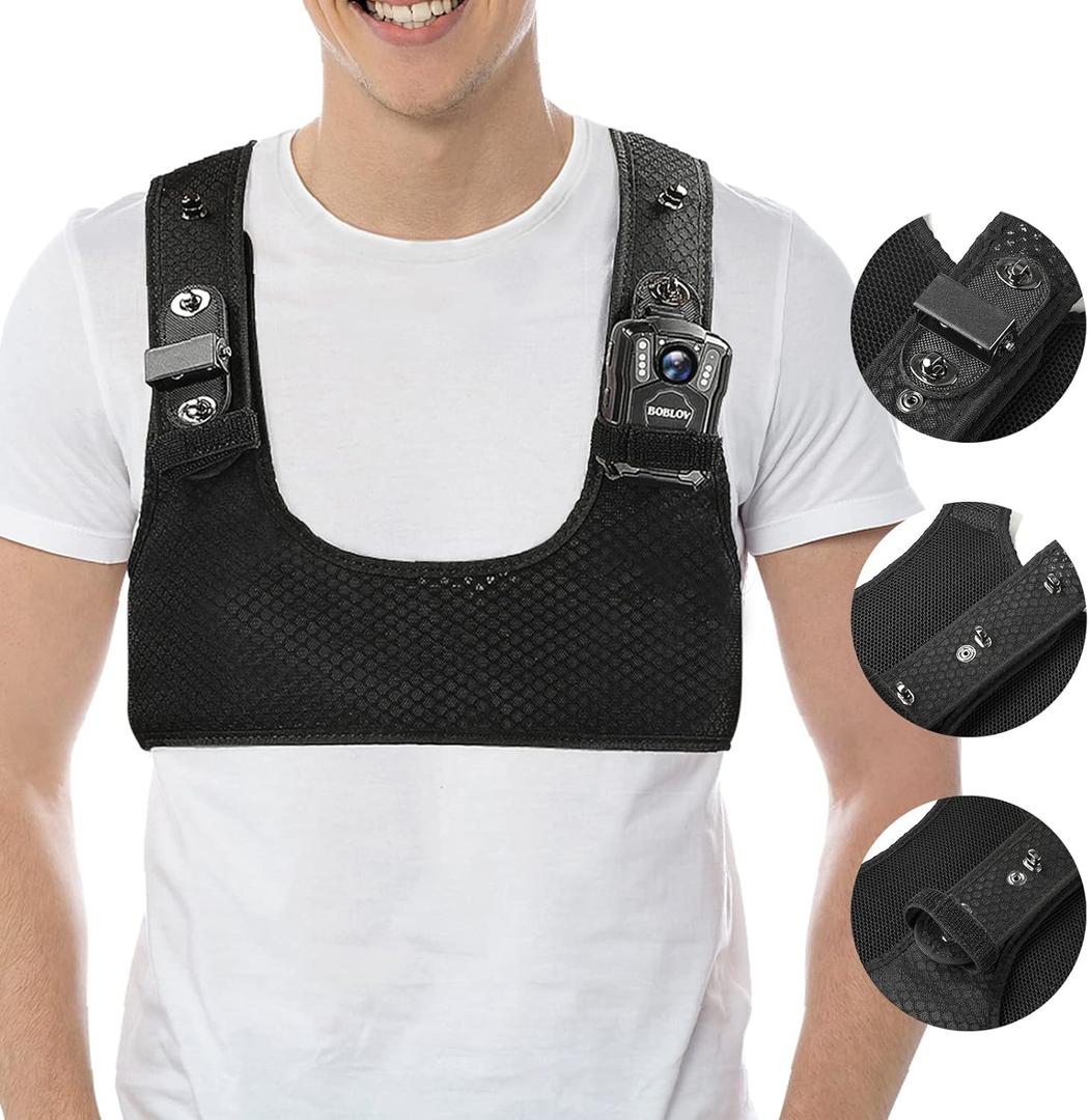 BOBLOV Body Camera Chest Mount, Dual Shoulder Vest, Harness - Durable Compact Velcro Wearing With Adjustable Size, Support Max 1.2m/3.9ft and Min 1.1m/3.6ft Chest Size