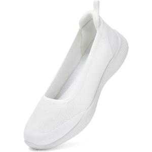 Women's Knit Slip On Walking Shoes - Comfort Ballet Flats with Rubber Sole & Arch Support (White) Women's Knit Slip On Walking Shoes - Comfort Ballet Flats with Rubber Sole & Arch Support (White)