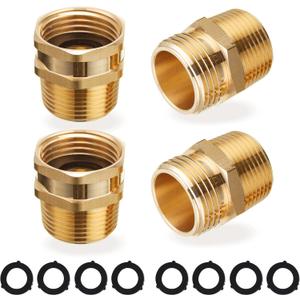 JOEJET Garden Hose Connector, 3/4'' GHT Female and Male to 3/4'' NPT Male, Metal Brass Water Hose to Pipe Thread Adapters and Fittings (3/4'' GHT to 3/4'' NPT)