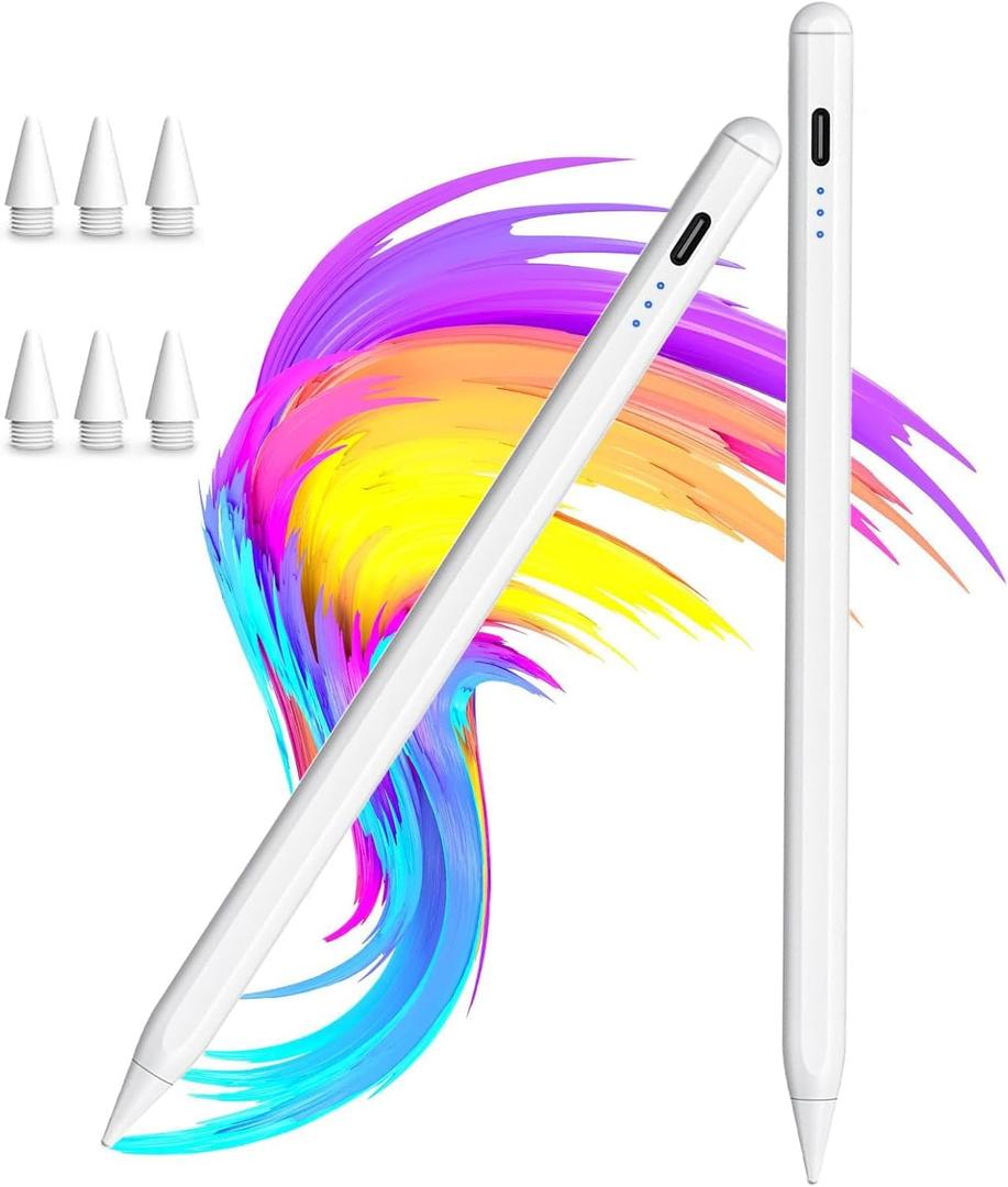 2Pack Stylus Pen for Apple iPad 2018-2025 A16 11/10/9/8/7/6,iPad mini A17 Pro/6/5,iPad Air M3/M2 11"/13"/5/4/3,iPad Pro M5/M4 13"/12.9"/11" USB-C Fast Charging Pencil,Pixel-Perfect Tilt Sensitivity (White)