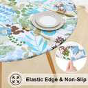 misaya Round Fitted Tablecloth with Elastic Edge, 100% Waterproof Oil Proof Plastic Table Cover, Vinyl Flannel Backed Tablecloth Fits 36"-44" Round Tables for Dinner, Outdoor, Picnic, Leaves