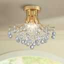 Bestier Modern Gold Crystal Semi-Flush Mount Chandelier Lighting Ceiling Light Fixture Lamp for Diningroom Bathroom Bedroom Livingroom 3 E12 Bulbs Required D13.5 inch X H11.6 inch