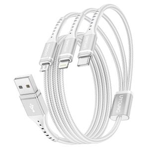 Multi Charging Cable 2Pack 6FT, 3 in 1 Charger Cable Braided Universal Phone Charging Cord with Lightning/Type C/Micro USB Ends, Multiple USB Cable for iPhone/Samsung/Google Cell Phones and More