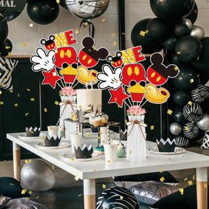 Red Mouse 1st Birthday Table Centerpieces Toppers for Kids,Red Mouse Theme Centerpiece Sticks for One Year Old Birthday Party Supplies 1st Birthday Party Decorations (28 Pcs)