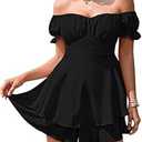 Linsery Women Ruffle Rompers Strapless Short Sleeve Chiffon Shorts Jumpsuit Sexy Summer One Piece Outfit Black XL