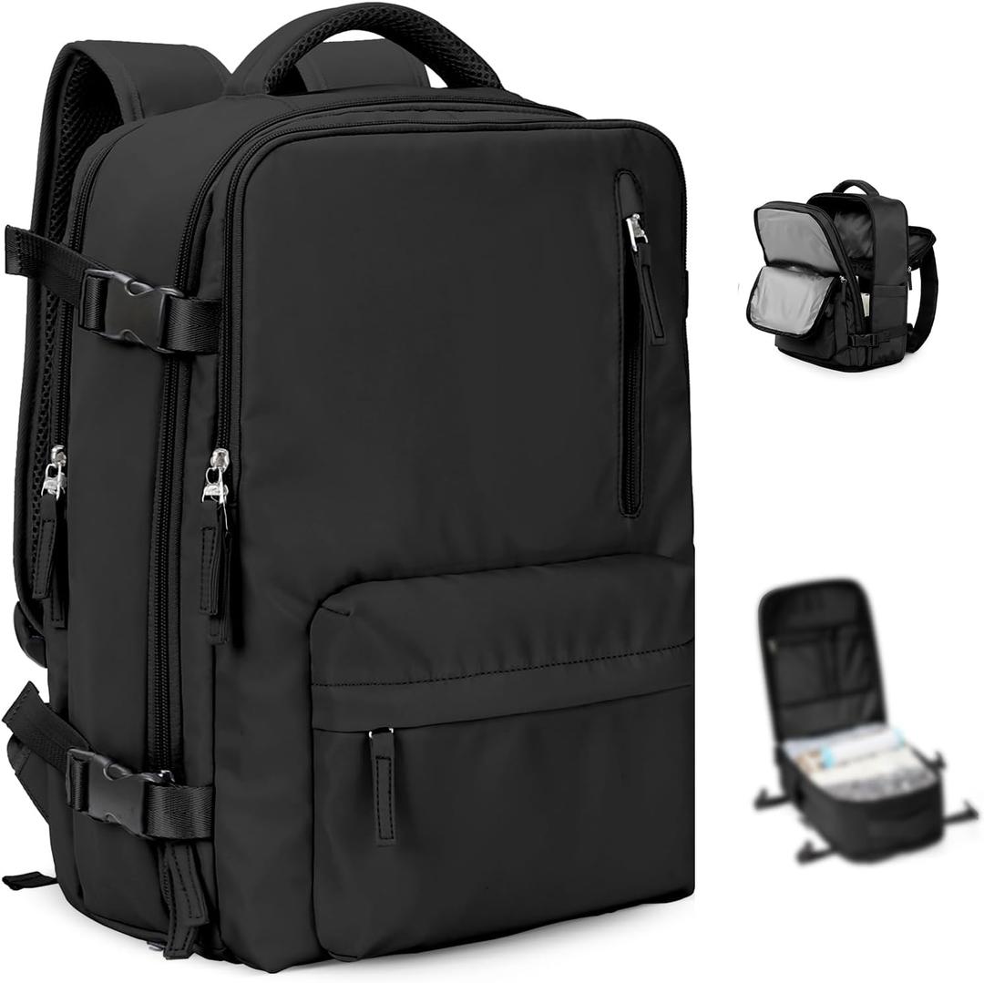 VGCUB Large Travel Backpack with Vacuum System Carry on Personal Item Storage Compression Seal Bags for Clothing with Pump Work Business Vacpack Laptop Backpack for Women Men Black (43*30*20CM)