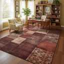 DweIke Washable Area Rugs 5x7 for Living Room, Modern Geometric Red Soft Patchwork Carpet, Non-Slip Stain Resistant Throw Rug for Bedroom Dining Room Office Home Decor