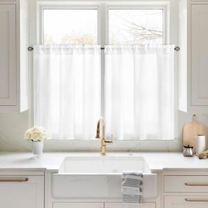 HOMEIDEAS Non-See-Through White Privacy Sheer Kitchen Curtains, 26X70 Inches Long 1 Panel Short Sheer Curtains Light Filtering Bathroom Window Drapes for Bedroom Living Room