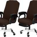 SARAFLORA 2 Pack Office Chair Cover, Stretchable Desk Chair Cover Removable Computer Chair Cover for Office Chair with Zipper Universal Spandex Rotating Chair Cover Anti-dust Chair Slipcover,Brown