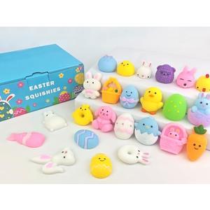Non Candy Easter Egg Fillers Stuffers for Kids 24 PCS, Easter Mochi Squishy Fidget Toys Gifts Basket Essentials for Toddler, Mini Party Favors Supplies Prizes Goodie Treat Bag Trinkets for Boys Girls