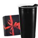Ceramic Travel Mug, 12oz Unique To Go Coffee Mugs with Splash Resistant Lid and Color Box, Reusable Double Wall Black Mug Porcelain Coffee Cup, Gifts for Women Men Her Him, Black