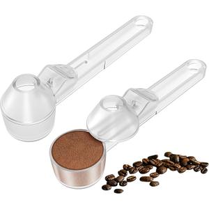 Coffee Scoop & Funnel for Reusable K Cup Refillable Coffee Pods, Coffee Measuring Spoon 2 Tablespoon Capacity, Scoop with Funnel for Ground Coffee, Protein Powder, Tea (Clear, 2 Pack)