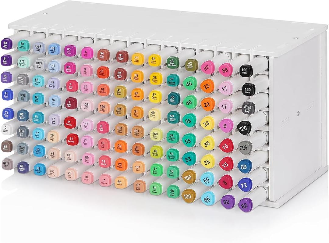 Loghot Marker Storage Organizer Marker Holder 120 Slots Marker Organizer for Desk with Removable Divider Art Marker Rack to Storage Markers (White 120 holes)