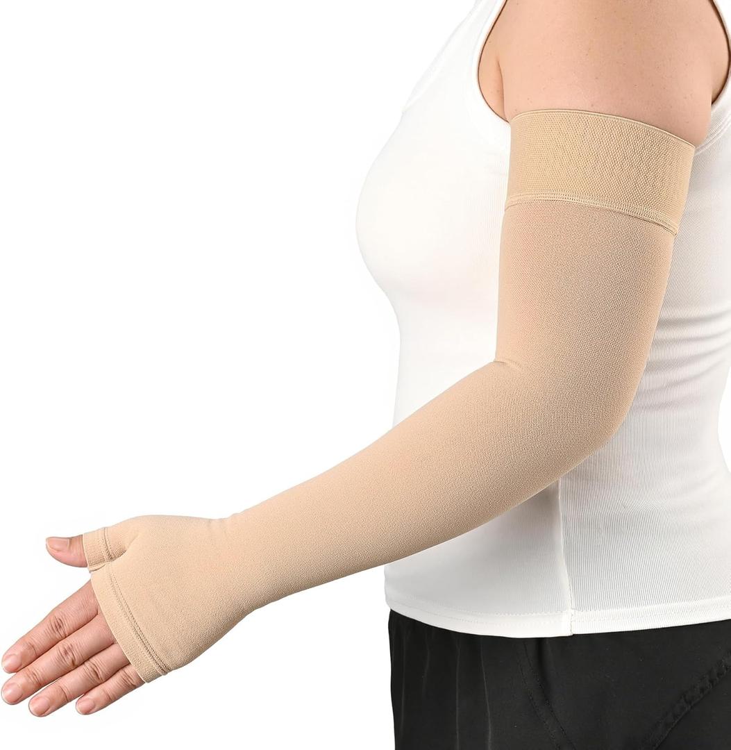KEKING Lymphedema Medical Compression Arm Sleeve with Gauntlet, 15-20 mmHg Graduated Compression Full Arm Support for Women Men (Single), Long Pressure Arm Hand Brace for Arthritis, Bursitis, Edema (XX-Large)
