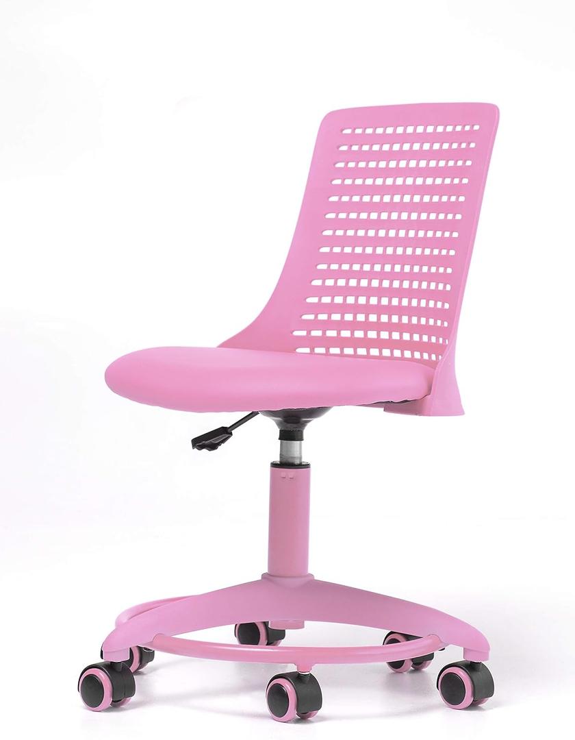 OfficeFactor Kids Desk Chair Adjustable Height School/Home Children 4-12 Swivel with Anti-Scratch Wheels Breathable Back Chair for Kids Holds up to 175 Lbs  Color Pink