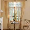 TUDECO Beige Floral Curtains 108 Inches Long - Fancy Lace Sheer Curtains for Dining Room, 60s 70s Retro Flower Ruffle Privacy Embroidered Extra Long Window Treatment Spring Summer Decor, 59 x 108 Inch