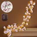 Uieke Lighted Cherry Blossom Garland with Timer 48 LED Fairy Lights 6FT for Mantle, Artificial Flower Vines with Lights 8 Modes Battery Operated Home Fireplace Wedding Party Room Decor