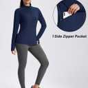 MAGCOMSEN Womens Long Sleeve Shirts 1/4 Zip Summer Top Quarter Zip Pullover (Blue, S)