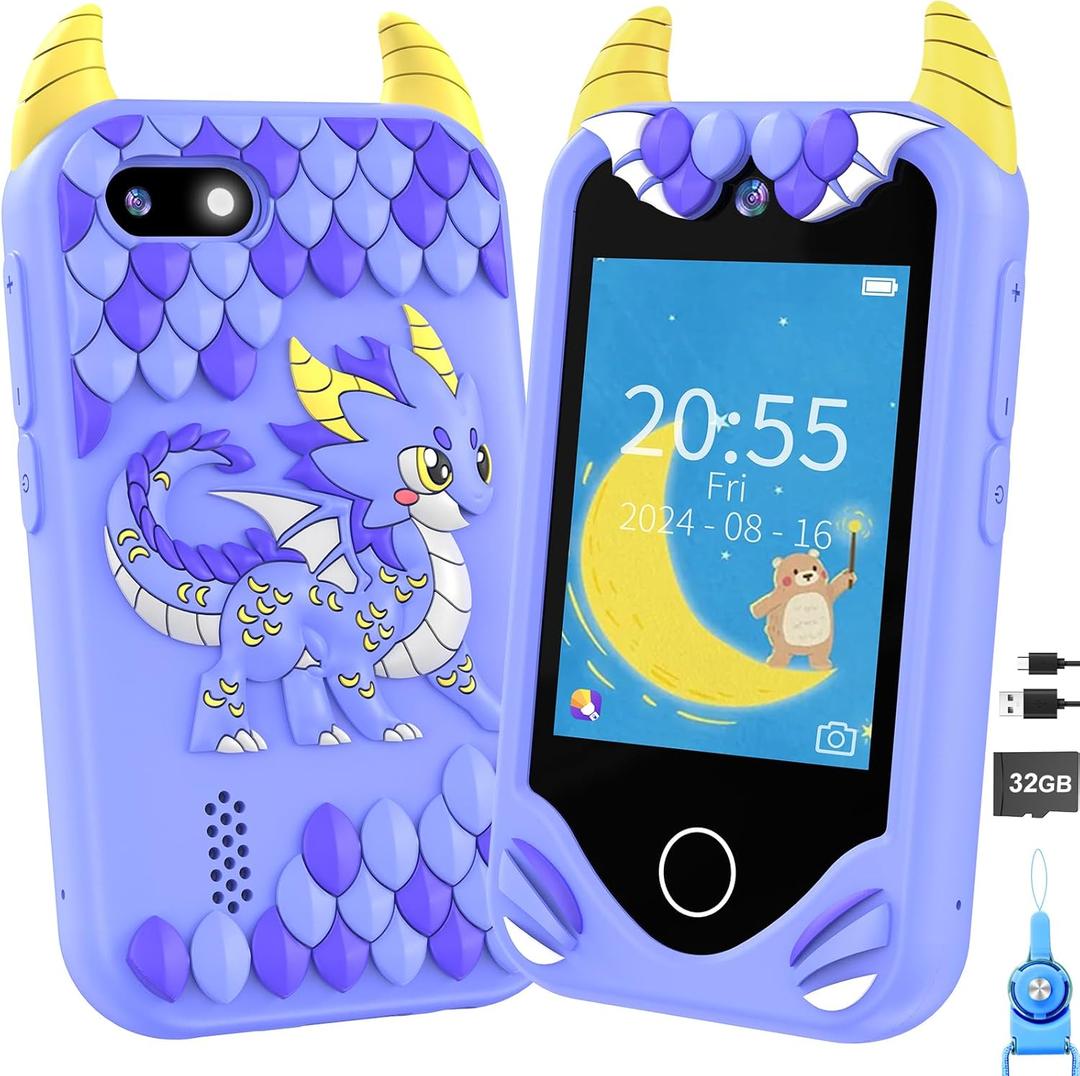 Kids Smart Phone for Boys Gifts - Toddler Christmas Birthday Gift for Age 3 4 5 6 Year Old, Kids Cell Phone Toy with Touchscreen, Dual Cameras, Learning, Music Player, Games with 32 GB Card