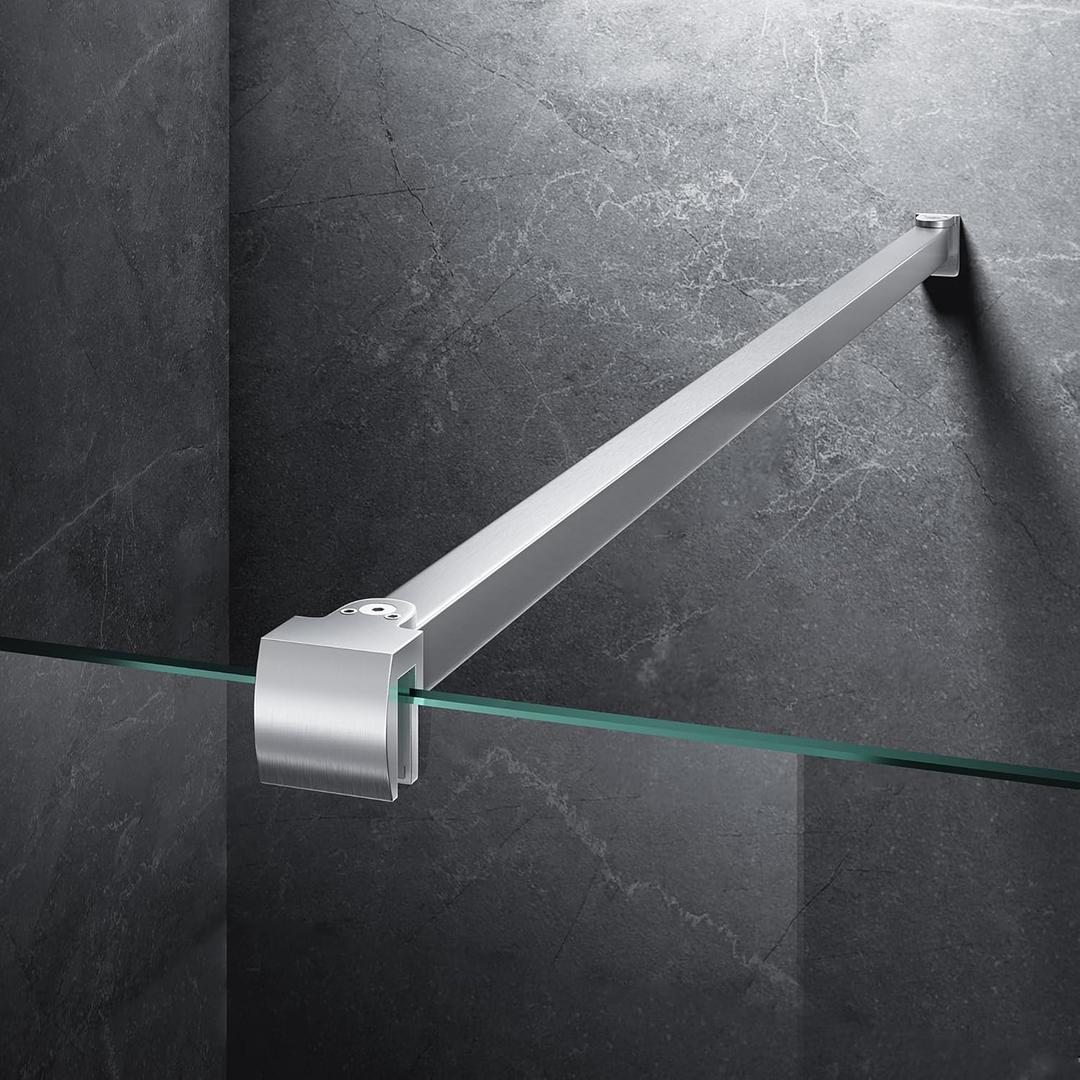 Frameless Shower Door Support Bar, Stainless Steel Wall-to-Glass Support Arm to Fixed Shower Glass Panel, for 1/4"-3/8" (6-10 mm) Door, 180° Pivot & Stow-Flat Mode (Brushed Nickel, 31.5-inch(800mm))