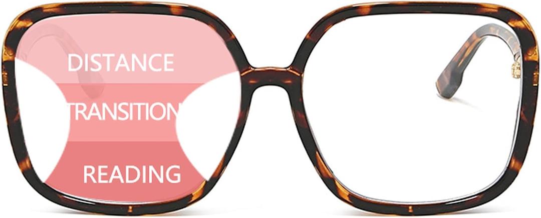 bullabulling Retro Square Reading Glasses For Women Blue Light Blocking Oversized Eyeglass Frames Large lens (leopard progressive, 1.75, x)