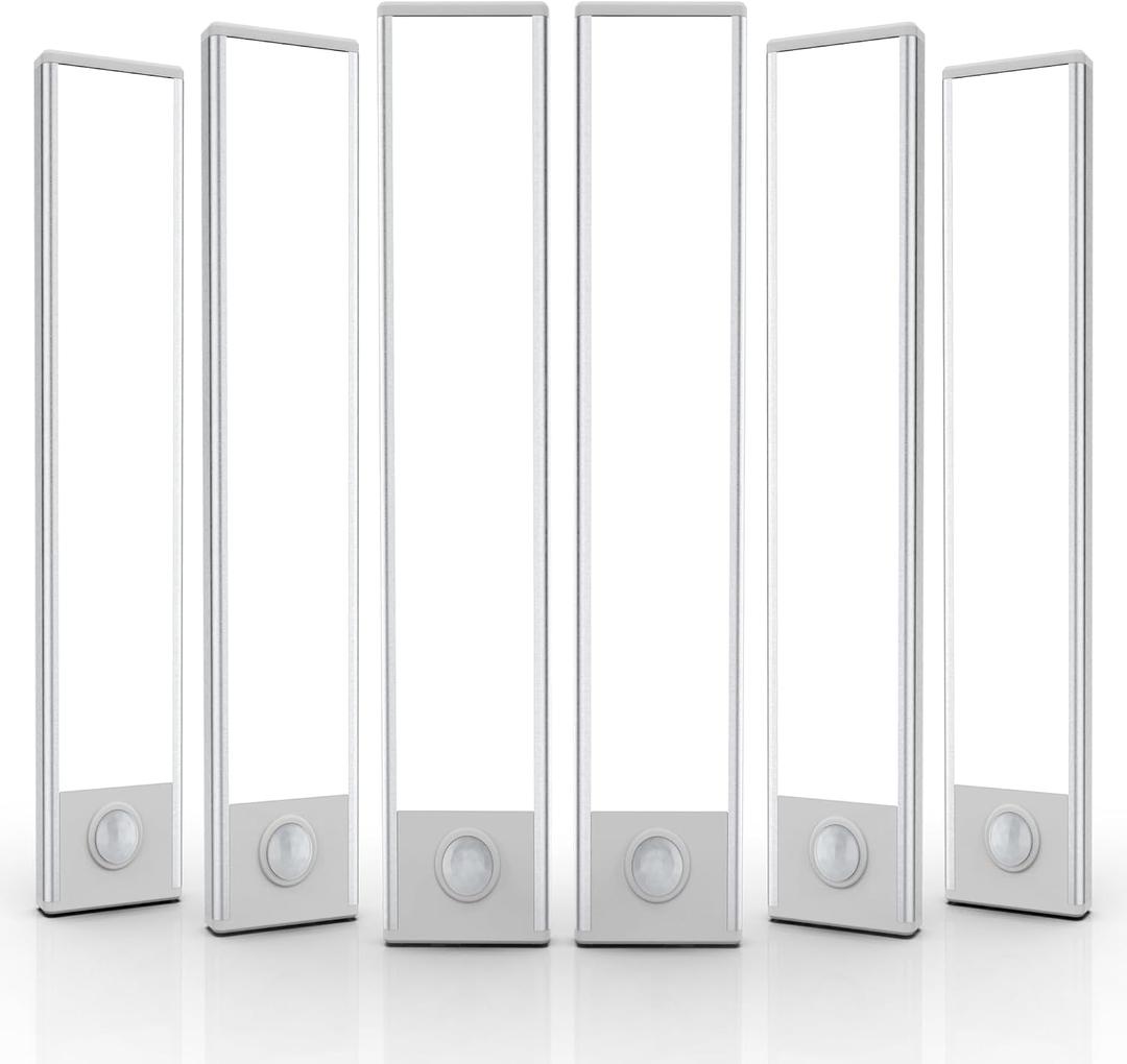 6 Pack Under Cabinet Lighting Wireless, 40 LED Rechargeable Battery Motion Sensor Light Indoor, Stick On Magnetic Closet Lights, Under Counter Lights for Kitchen, Stairs, White 10 in