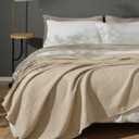 PHF 100% Cotton Waffle Weave Blanket Twin Size for Bed, Snag Proof Lightweight Breathable Throw for Couch, Great for Layering in Cold Weather, Machine Washable, Home Decor Gift-Khaki/ Simply Taupe