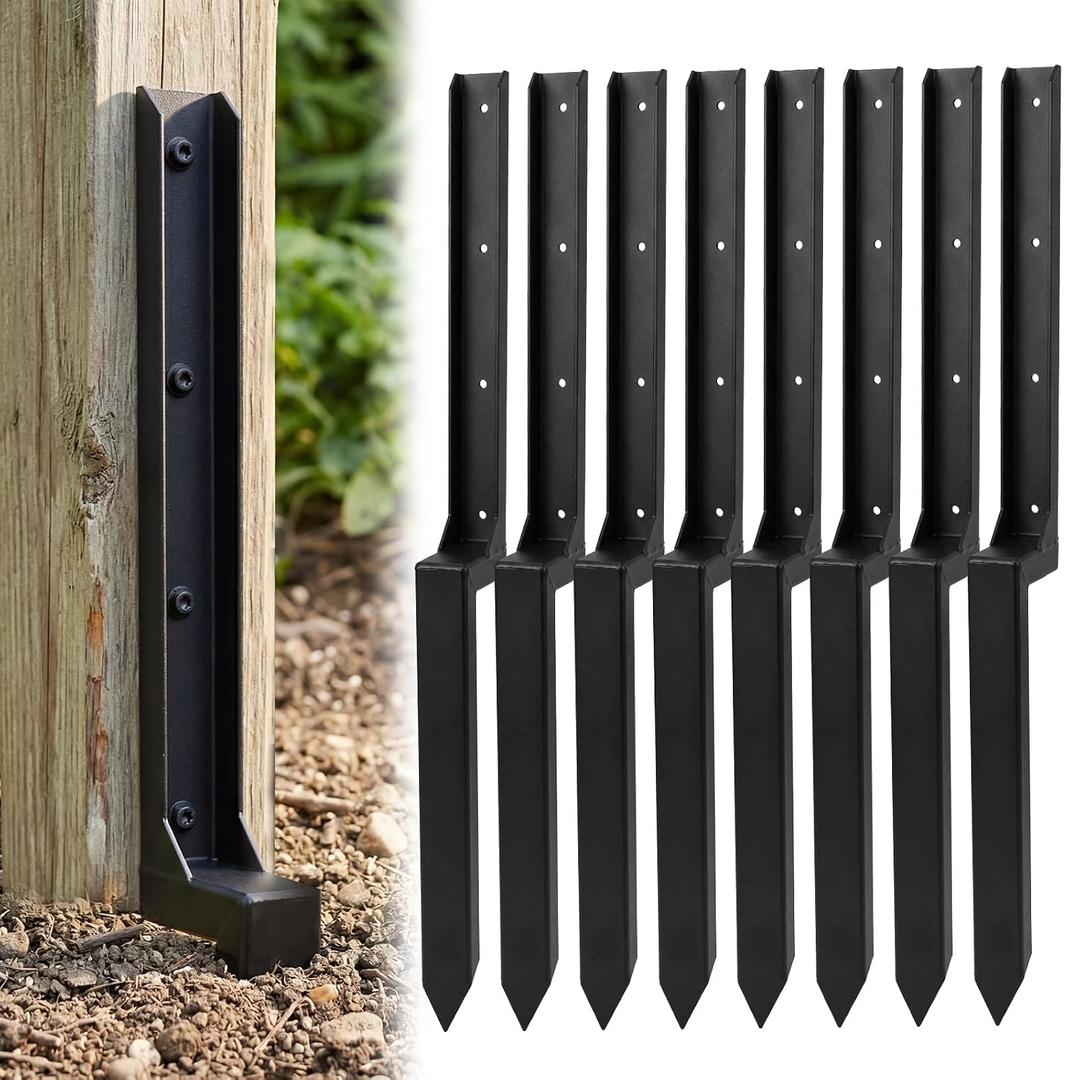8 Pack Fence Post Repair Kit, Heavy Duty Fence Post Repair Stakes, Steel Ground Spike Anchor for Fixing Leaning or Broken 4x4 & 6x6 Wood Posts
