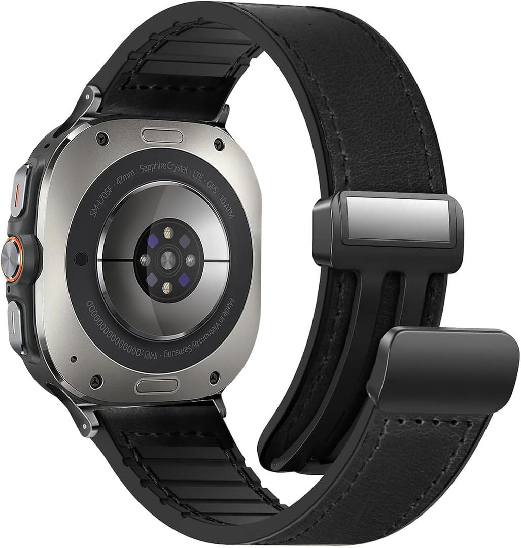 Magnetic Genuine Leather Watch Band Compatible with Google Pixel Watch 2 3 1 41mm Magnetic Buckle Design Adjustable Classic Wristbands Accessories Replacement Straps for Men and Women (A2 Black)