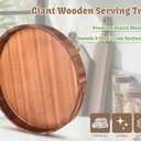 Large Round Wood Serving Tray, Wooden Trays with Handles for Ottoman Table, Vintage Acacia Tray Circle Wood Tray for Indoor Outdoor Organization and Decoration, Including 4 Round Wooden Coasters