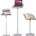 Music Book Stand with Adjustable Podium, Cook Book & Music Sheet Holder, Wooden Floor Bible Holder with Page Clip (Higher (20"-67" Height), White)