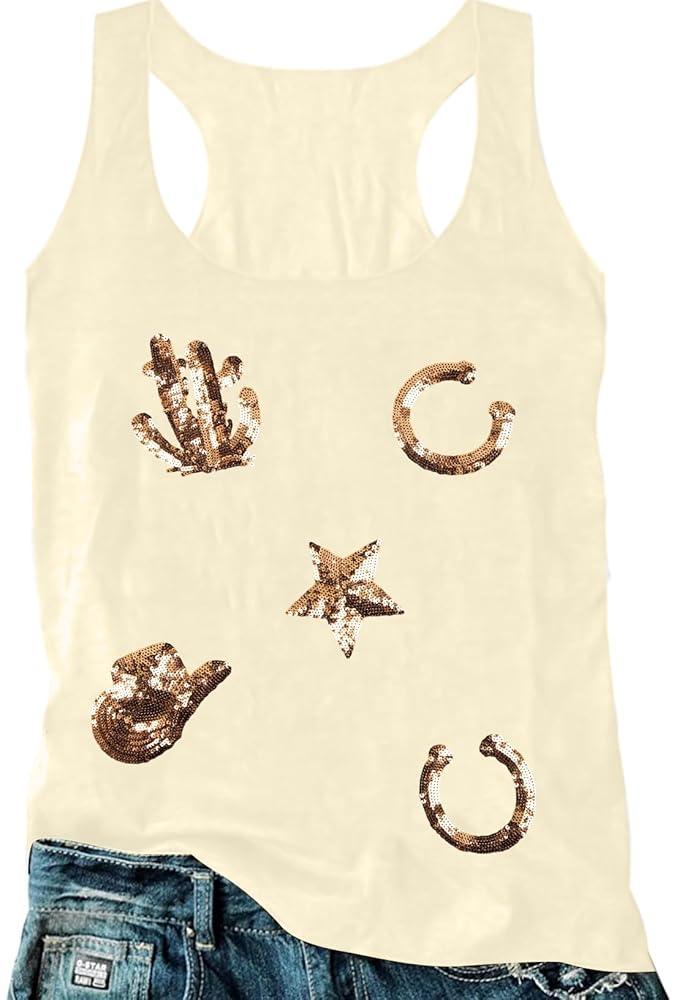 Women Cowgirl Tank Top: Western Rodeo Graphic Tee Summer Vintage Round Neck Racerback Tank Tops S