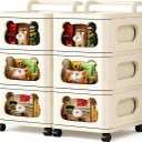 Plastic Storage Drawers with Wheels, 6-Drawer Organizer, Beige
