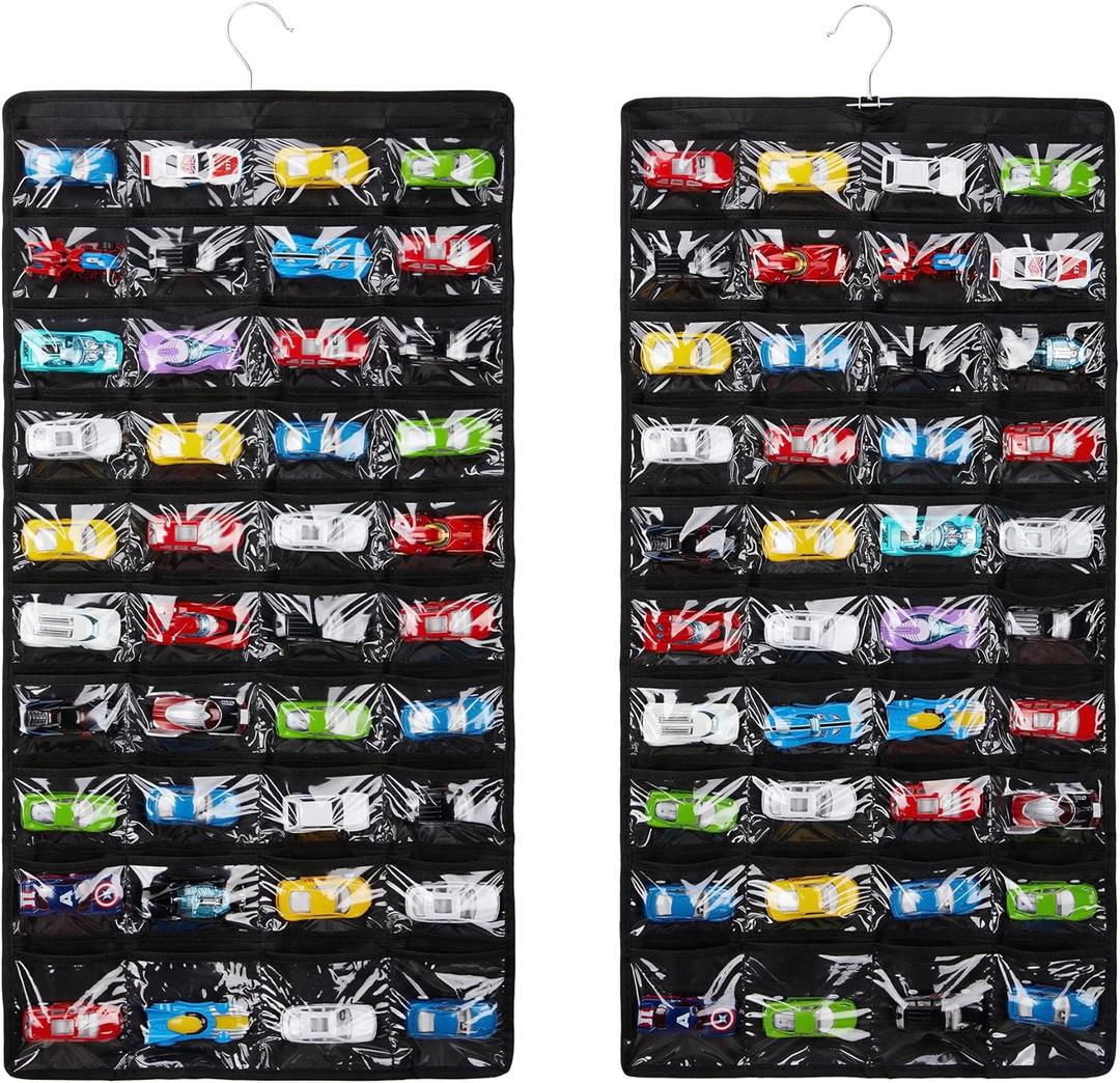 Storage Case Compatible with 80 Hot Wheels Matchbox Cars, Double-Sided Hanging Display Case for Hot Wheels Fits for 80 Toy Cars (80 Slots-Black)