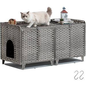 Cat Litter Box Enclosure for 2 Cats, Double Room Cabinet, Gray
Handwoven PE Rattan with 2-Part Litter Mat, Spacious Double Room Kitty Furniture, 2 S-Hooks, 47.3 x 19.7 x 23.6 In