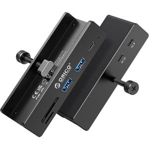 ORICO USB Hub 3.2, Clamp USB-Hub with Extra Power Supply Port, 10Gbps Aluminum 5-Port USB Extender with 2 USB-A 3.2 Ports, USB-C 3.2, SD/TF Card Reader 3.0, USB-3.2 Splitter for Monitor, Desk