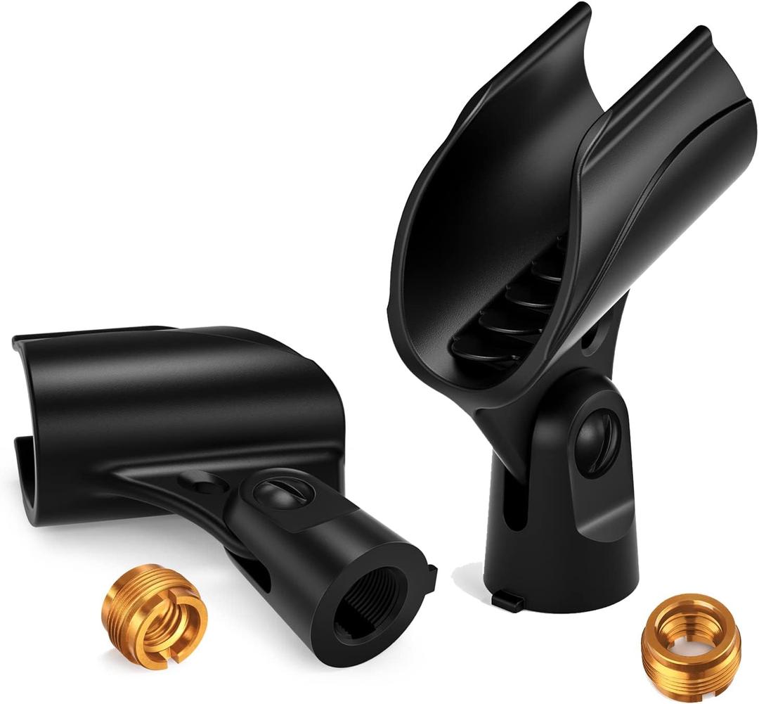Moukey Microphone Mic Clip Holder for Mic Stand with 5/8" Male to 3/8" Female Adapter, 2-Pack