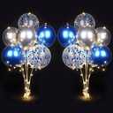 2 Set Table Balloon Stand Kit with Lights, Balloon Centerpieces for Tables Include 16 Latex Confetti Balloons, Christmas Centerpieces Tables Decorations for Birthday, Weddings, Anniversary (Blue+ Silver)
